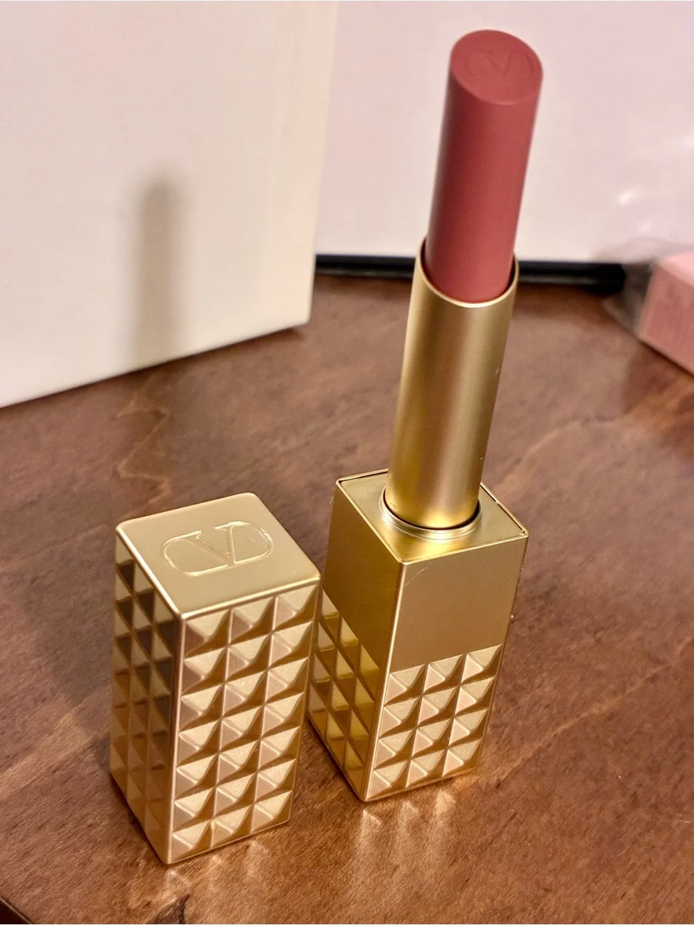 Valentino Matte Lipstick in Rose Nude with Studded Gold Case